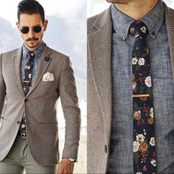 ⚜️Buy 2 Get 1 Free⚜️ Men's Navy Bohemian Style Floral Slim Necktie - Picture 2 of 4